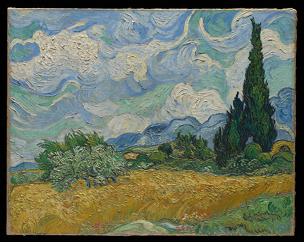 Vincent van Gogh paveikslas su kiparisais